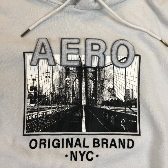Aeropostale Mens Hoodie Sweatshirt Large Graphic Print Casual White Pullover - Picture 7 of 9